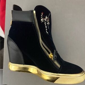 Giuseppe Zanotti black velvet wedge sneakers